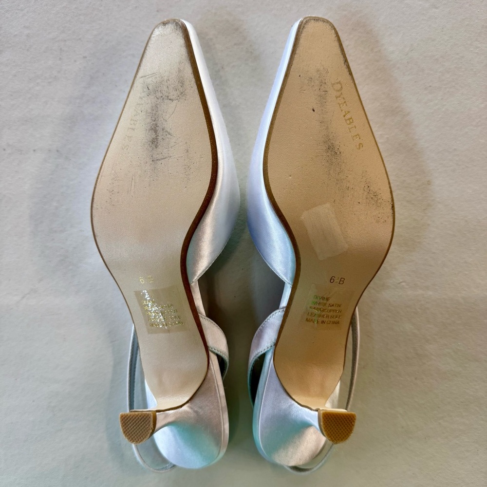 DYEABLES Divine White Satin Slingback Kitten Heels Leather Sole (6.5B) - Picture 12 of 15